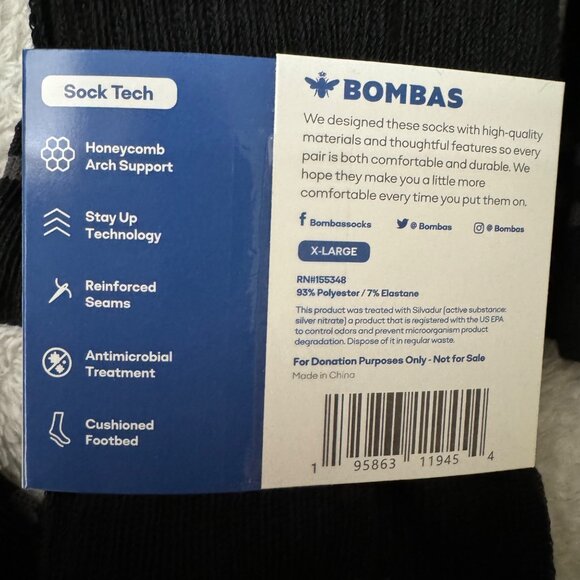 Bombas midcalf mens socks size XL Black Honeycomb stay up antimicrobial 5X new - Picture 8 of 9
